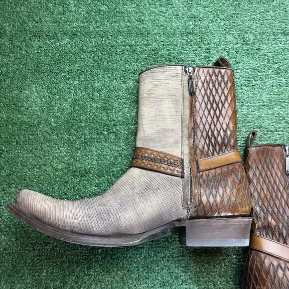 Cuadra Brown Half Python Boots Side Zip Rubber Sole US 10.5 Mex 29.5 Square Toe